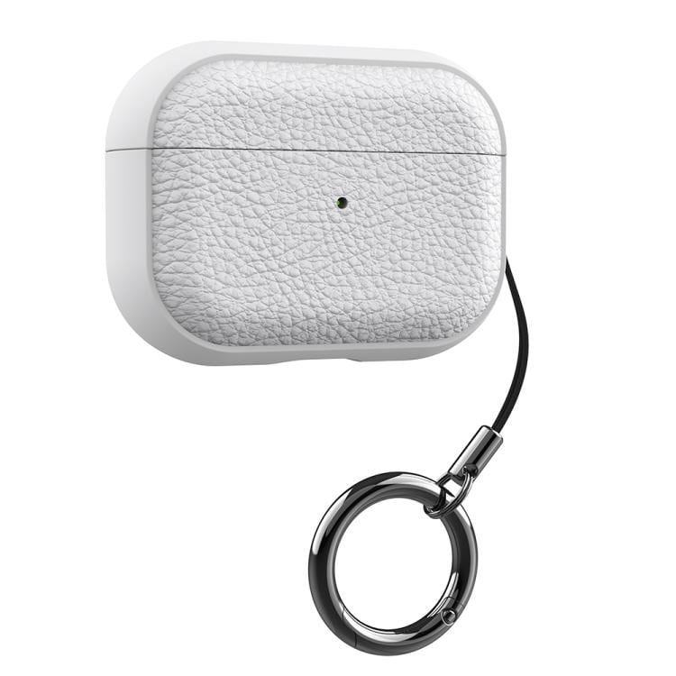 Etui til AirPods Pro 2 / Pro 1-ladeetui / hvitt TPU-etui med litchi-struktur / stropp og karabinkrok