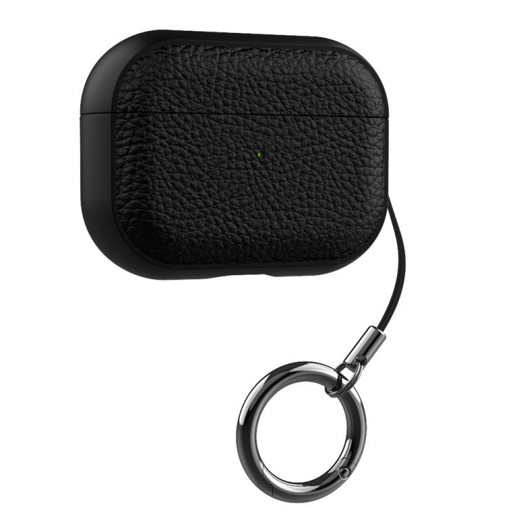 Etui til AirPods Pro 2 / Pro 1-ladeetui / svart TPU-etui med litchi-struktur / stropp og karabinkrok