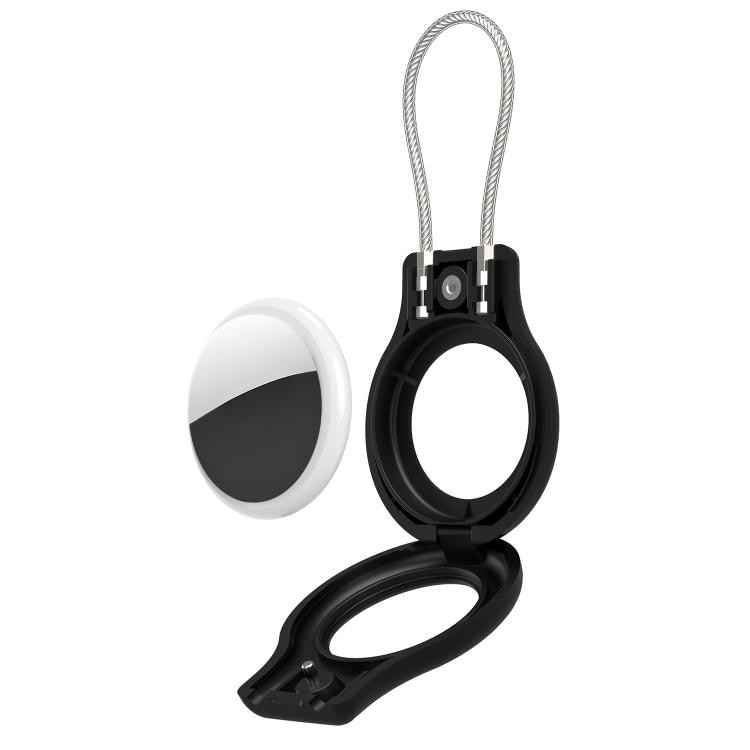 AirTag-etui med sikkerhetslås / beskyttelsesetui til AirTag 1. og 2. generasjon / svart AirTag-holder med metallrem
