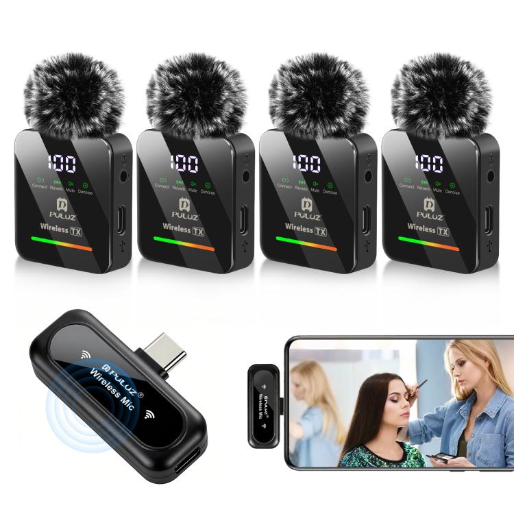 Trådløs lavaliermikrofon / myggmikrofon USB-C med 4 mikrofoner - Svart