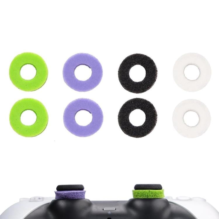 Presisjonsringer i myk silikon til PS4/PS5/Xbox/Switch, 8-pakning – Svart/lilla/hvit/grønn