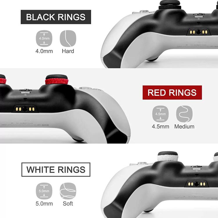 Presisjonsringer i myk silikon til PS4/PS5/Xbox/Switch, 6-pakning – Svart/lilla/hvit