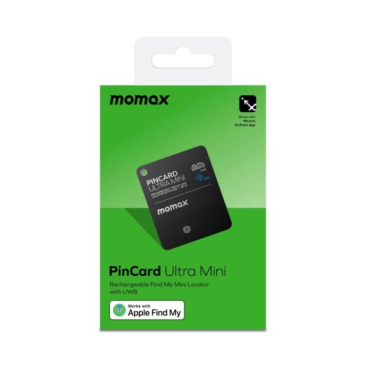 MOMAX BR18D PinCard UWB-sporingskort / Apple Find My tracker / ultratynt kort – Svart