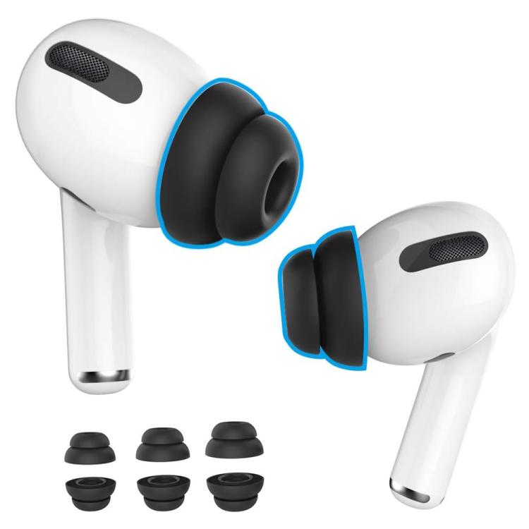 Støydempende ørepropper til AirPods Pro 1–2, 3 par i størrelsene S–M–L – Svart – erstatningspropper