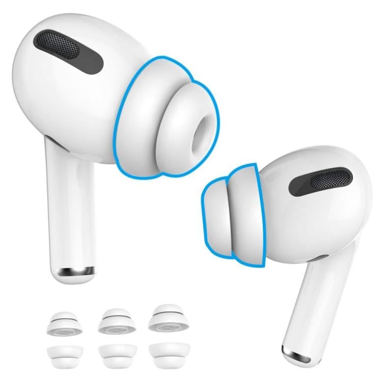 Støydempende ørepropper til AirPods Pro 1–2, 3 par i størrelsene S–M–L – Hvit – erstatningspropper