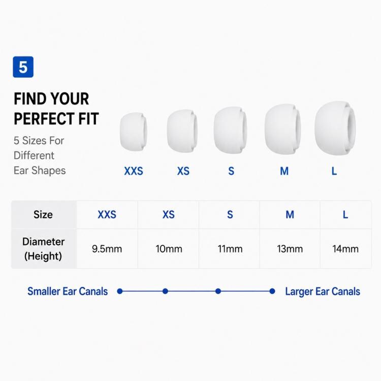 Silikonørepropper til AirPods Pro, 3 × 5 par, L·M·S·XS·XXS – Hvit · erstatningspropper