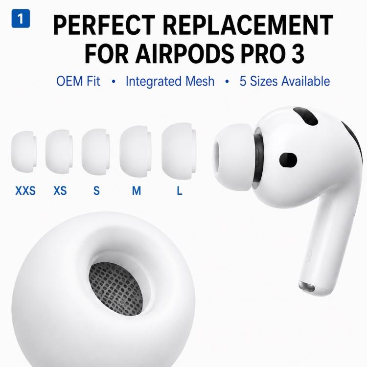 Silikonørepropper til AirPods Pro, 3 × 5 par, L·M·S·XS·XXS – Svart · erstatningspropper