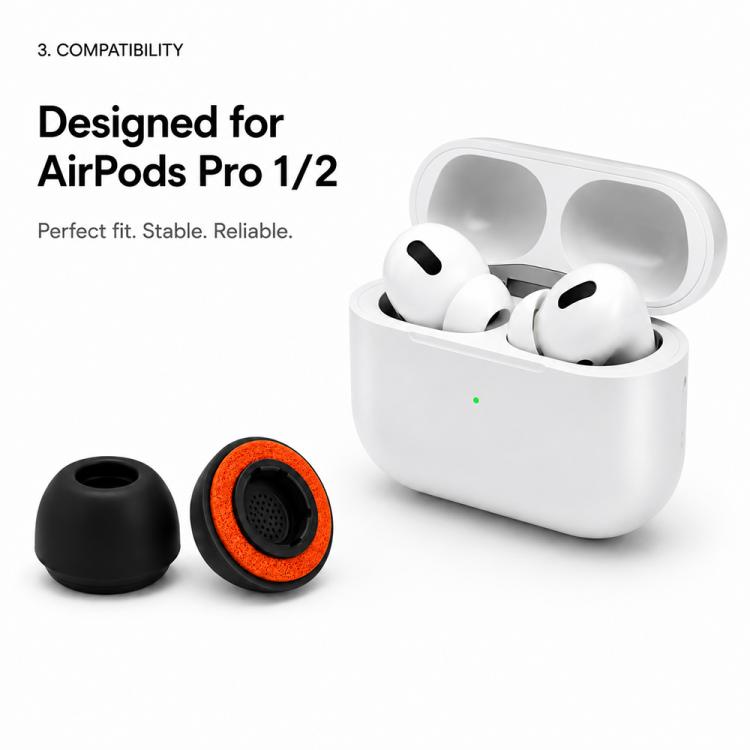 Ørepropper i skum til AirPods Pro 1–2, 4 par, L–M–S–XS – Svart–oransje – erstatningspropper