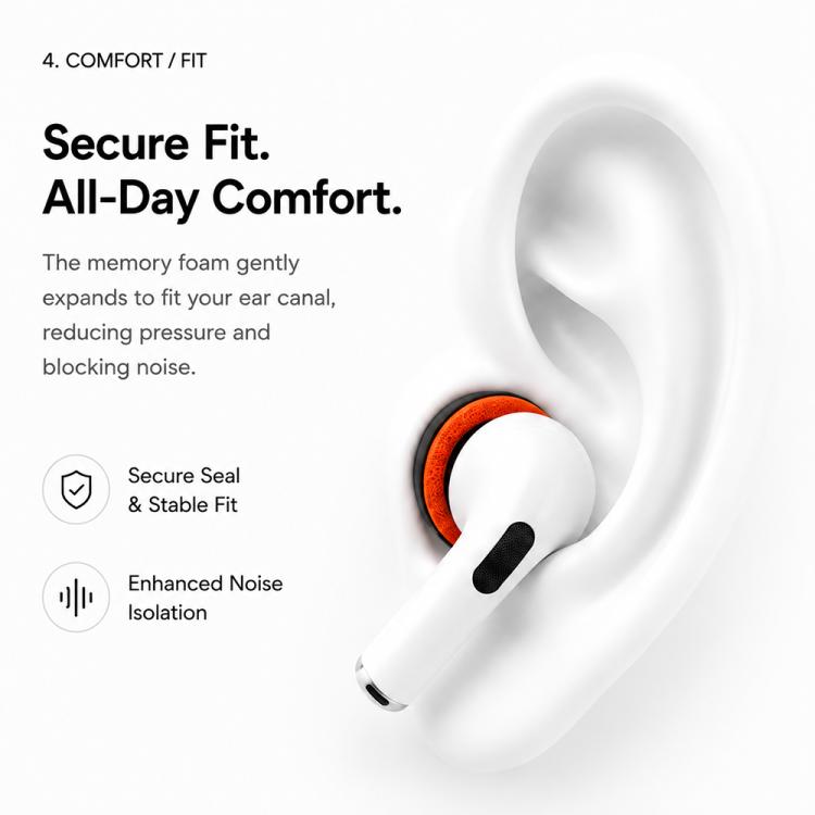 Ørepropper i skum til AirPods Pro 1–2, 4 par, L–M–S–XS – Svart–oransje – erstatningspropper