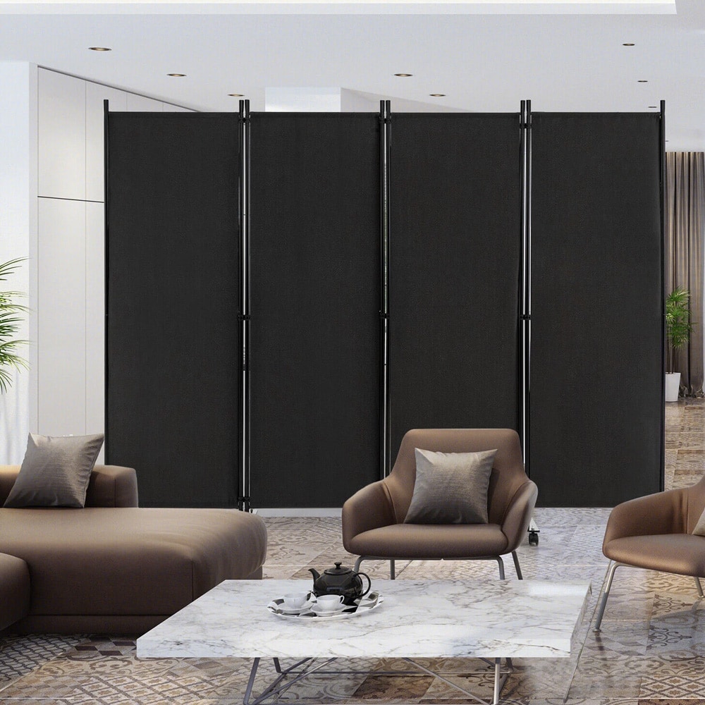 Mobil romdeler på hjul / 4-panel skjermvegg 226×173 cm / sammenleggbar skillevegg – Svart