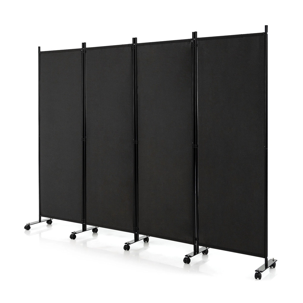 Mobil romdeler på hjul / 4-panel skjermvegg 226×173 cm / sammenleggbar skillevegg – Svart
