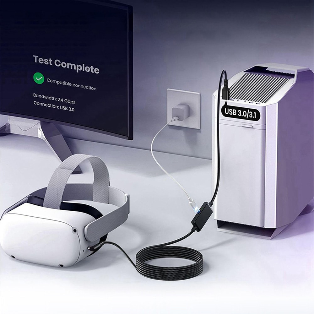 Koblingskabel USB-C til VR Quest 3 / Pico 4 / USB-C-koblingskabel for VR-hodesett
