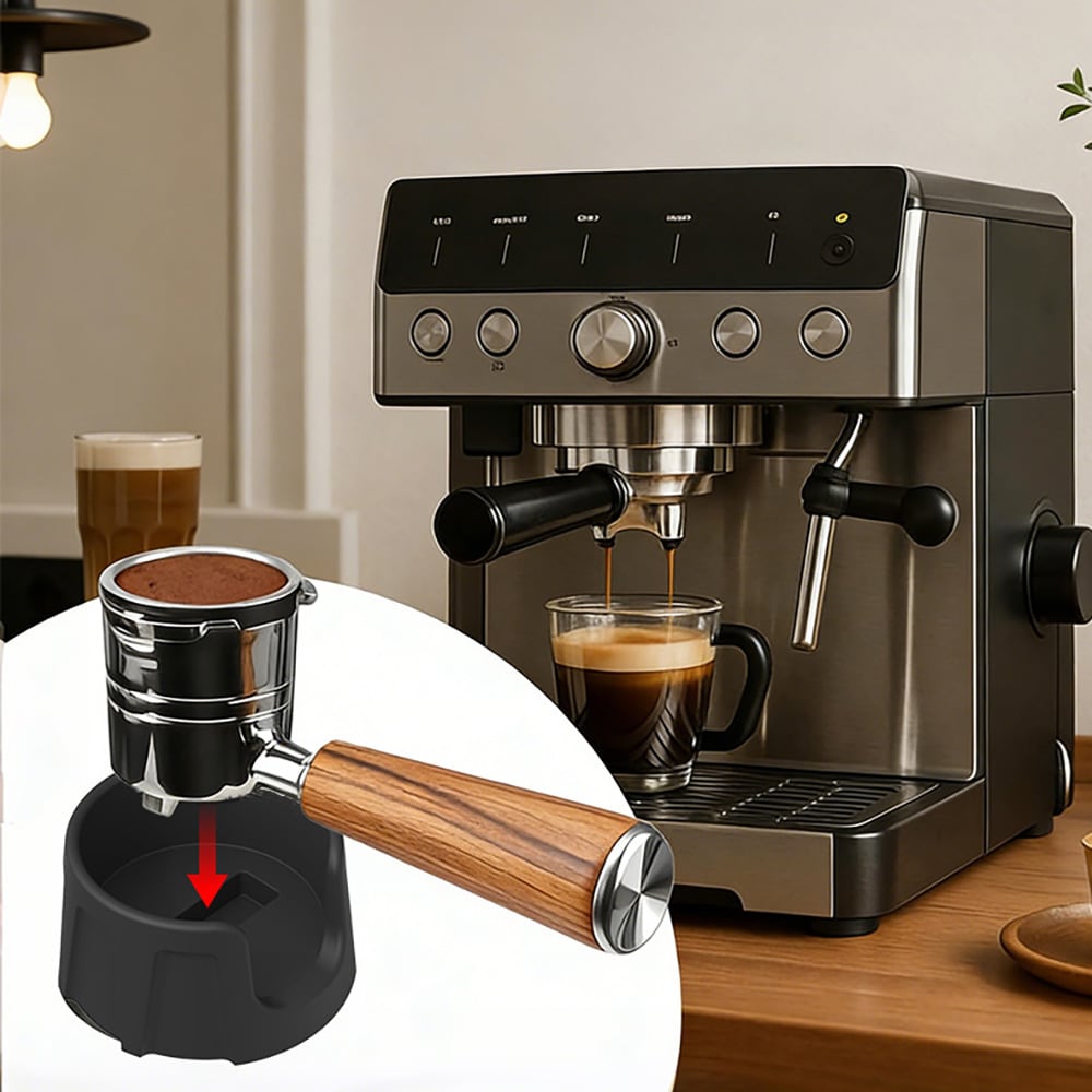 Tamperstativ i silikon / holder for kaffetamper / svart tamperholder til espresso