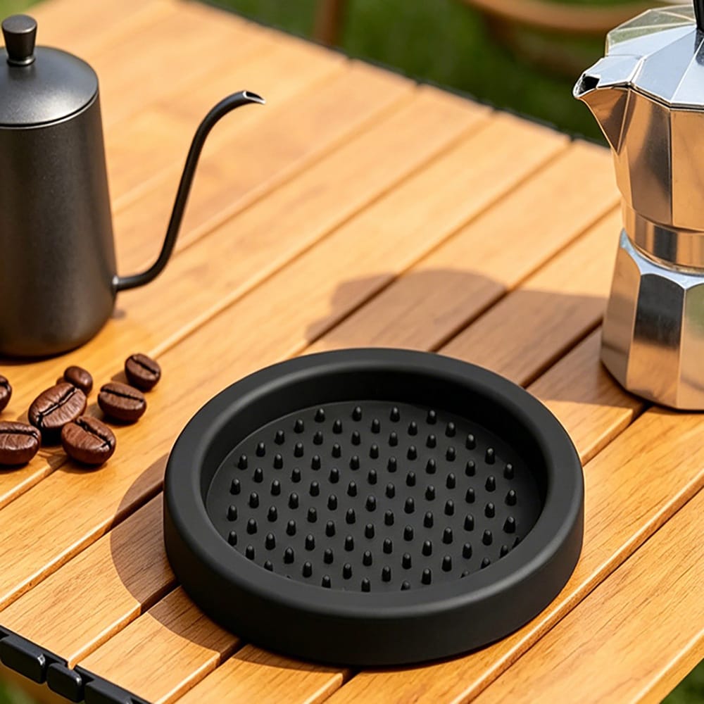 Rund tampermatte i silikon / espressomatte Ø 7,21 cm / svart matte for kaffetamper