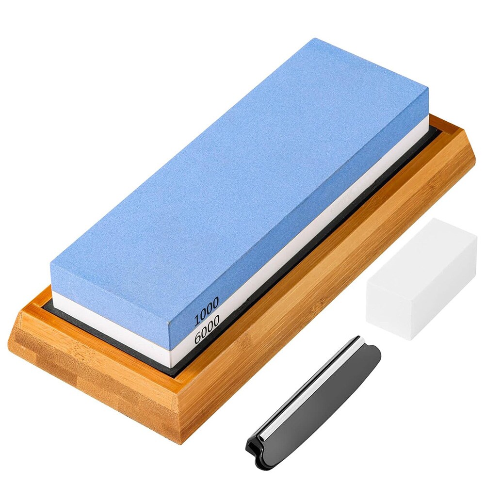 Slipestein 1000/6000 grit / brynestein i hvit korund / knivslipingssett med bambusbase