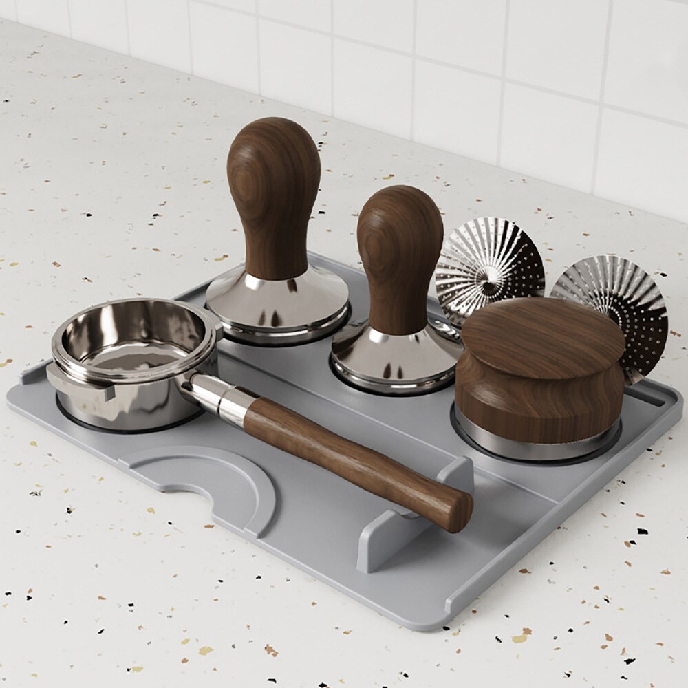 Silikonmatte til tamping, 25 x 20 cm – Grå / Kaffe-tampingmatte / Espressomatte til tamping