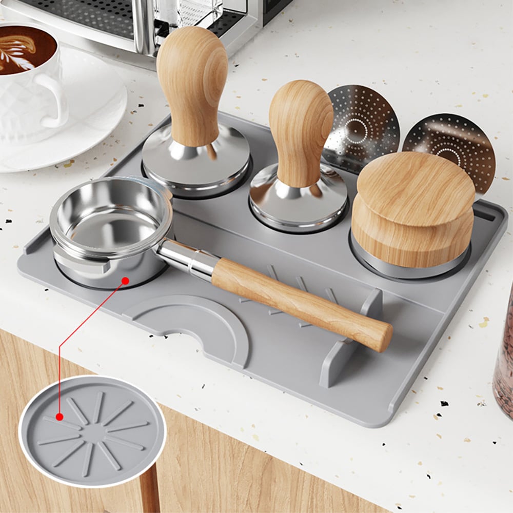 Silikonmatte til tamping, 25 x 20 cm – Grå / Kaffe-tampingmatte / Espressomatte til tamping