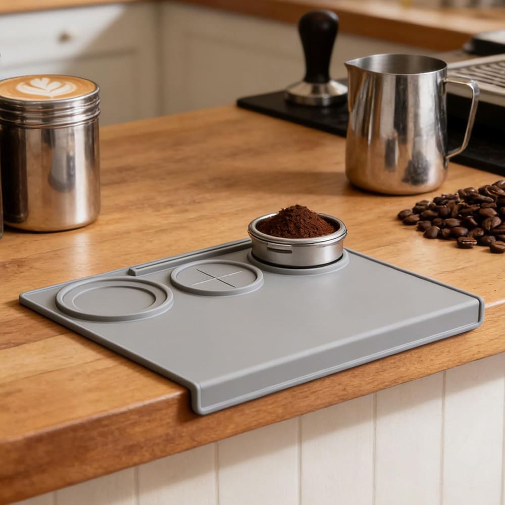 Silikonmatte til tamping, 25 x 20 cm – Grå / Kaffe-tampingmatte / Espressomatte til tamping