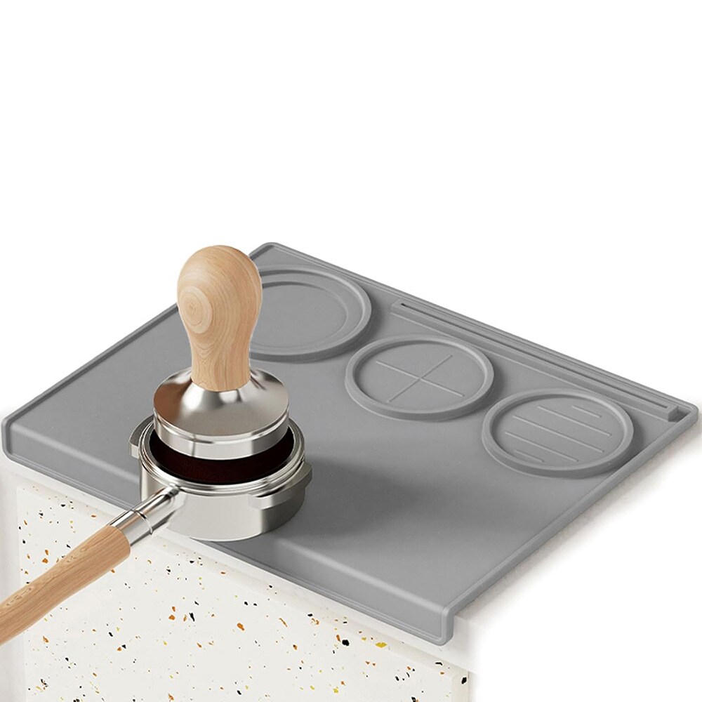 Silikonmatte til tamping, 25 x 20 cm – Grå / Kaffe-tampingmatte / Espressomatte til tamping