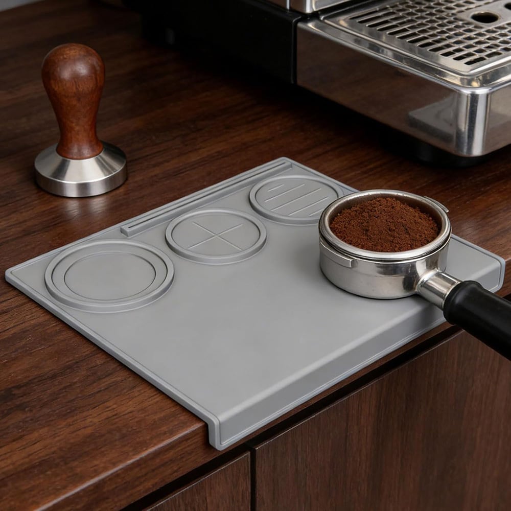 Silikonmatte til tamping, 25 x 20 cm – Grå / Kaffe-tampingmatte / Espressomatte til tamping