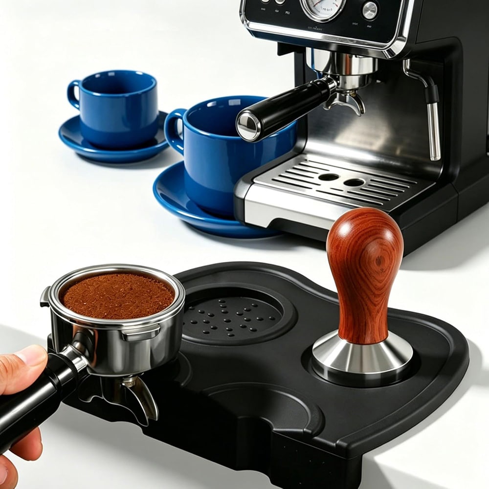 Silikonmatte til tamping – Svart / Kaffe-tampingmatte / Espressomatte til tamping