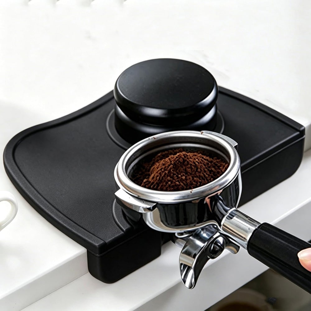 Silikonmatte til tamping – Svart / Kaffe-tampingmatte / Espressomatte til tamping