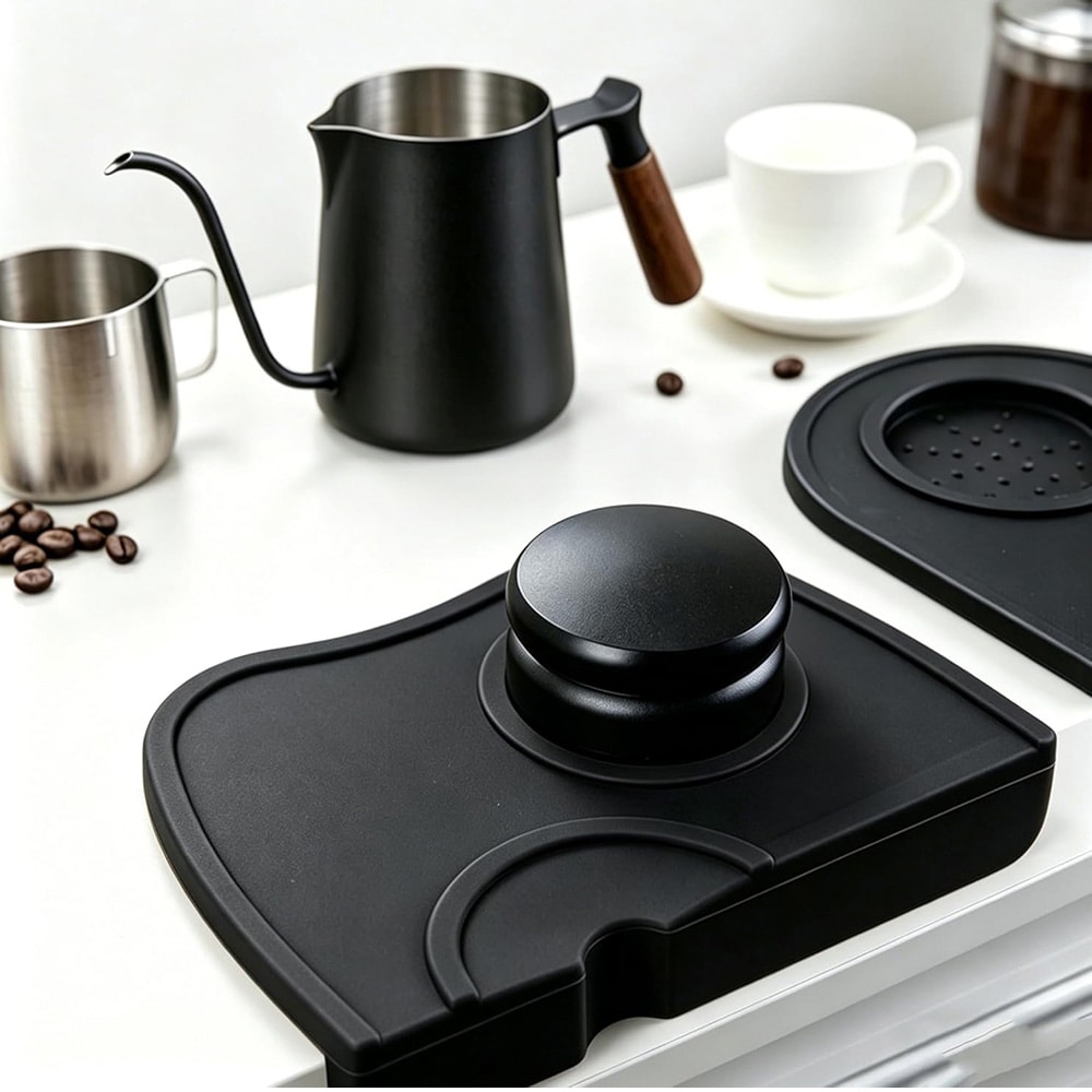 Silikonmatte til tamping – Svart / Kaffe-tampingmatte / Espressomatte til tamping