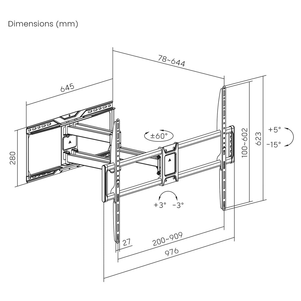 Full-motion TV-veggfeste 50-105 tommer / svingbart og vippbart TV-feste / VESA-feste opptil 75 kg
