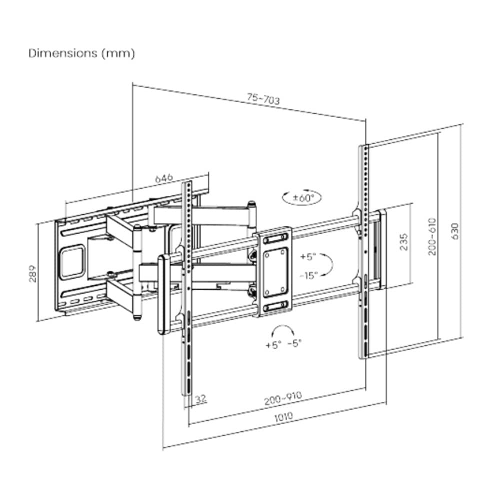 Full-motion TV-veggfeste 60-120 tommer / svingbart og vippbart TV-feste / VESA-feste opptil 120 kg