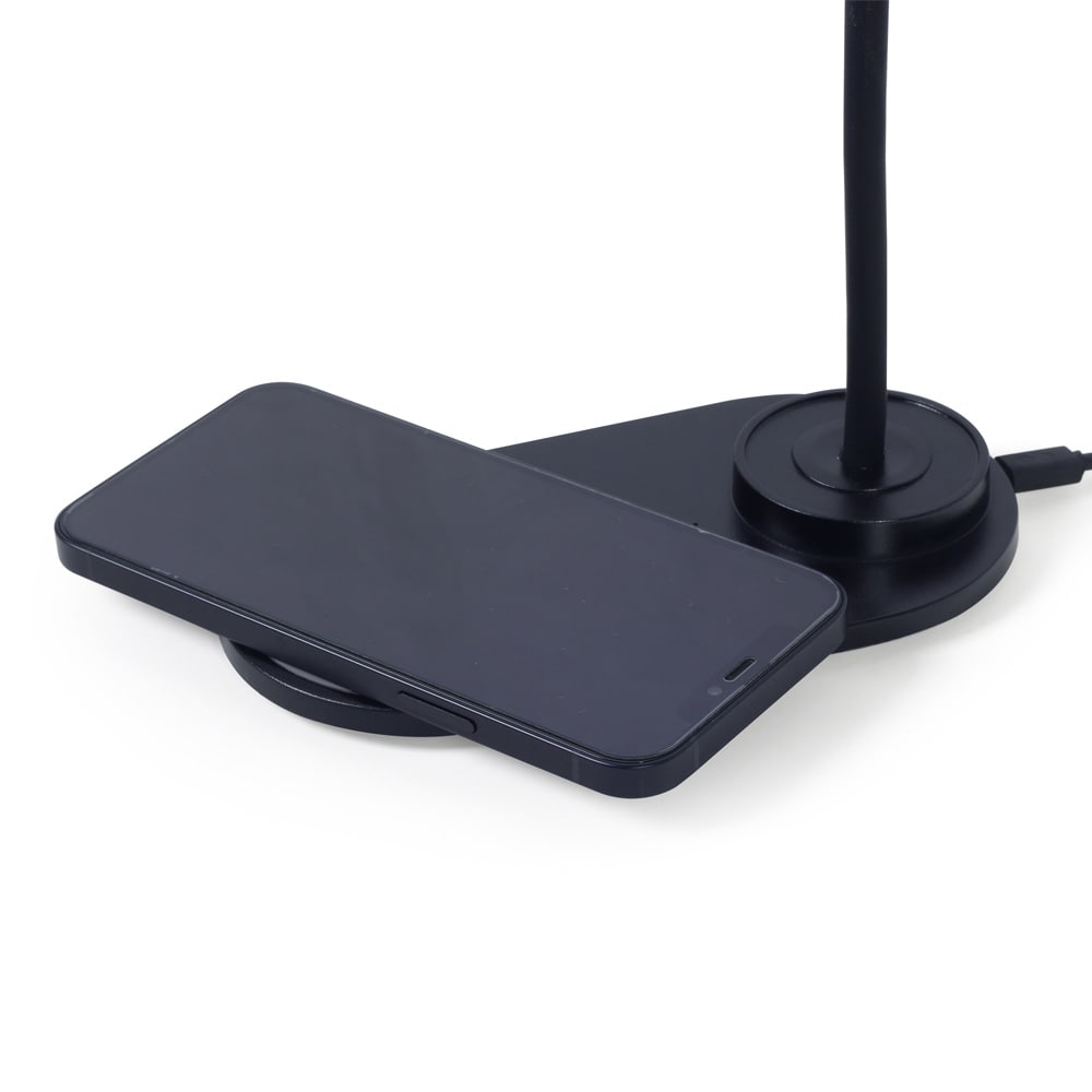 LED-skrivebordslampe med trådløs lader / Qi-lader 10 W / svart bordlampe med 3 lysmoduser / LED-lampe