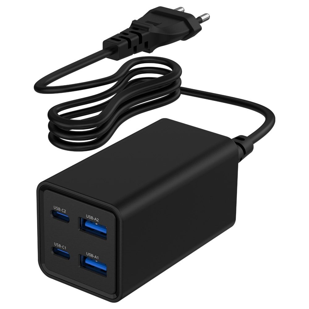 65 W GaN USB-lader med 2 x USB-C og 2 x USB / GaN-lader med fire porter