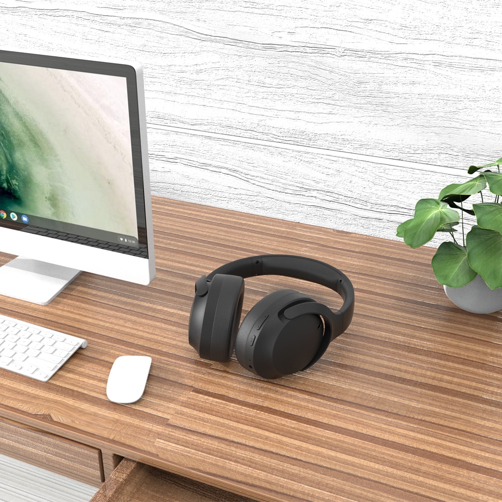 Bluetooth-headset med ANC / trådløse hodetelefoner med mikrofon / svart headset med støyreduksjon