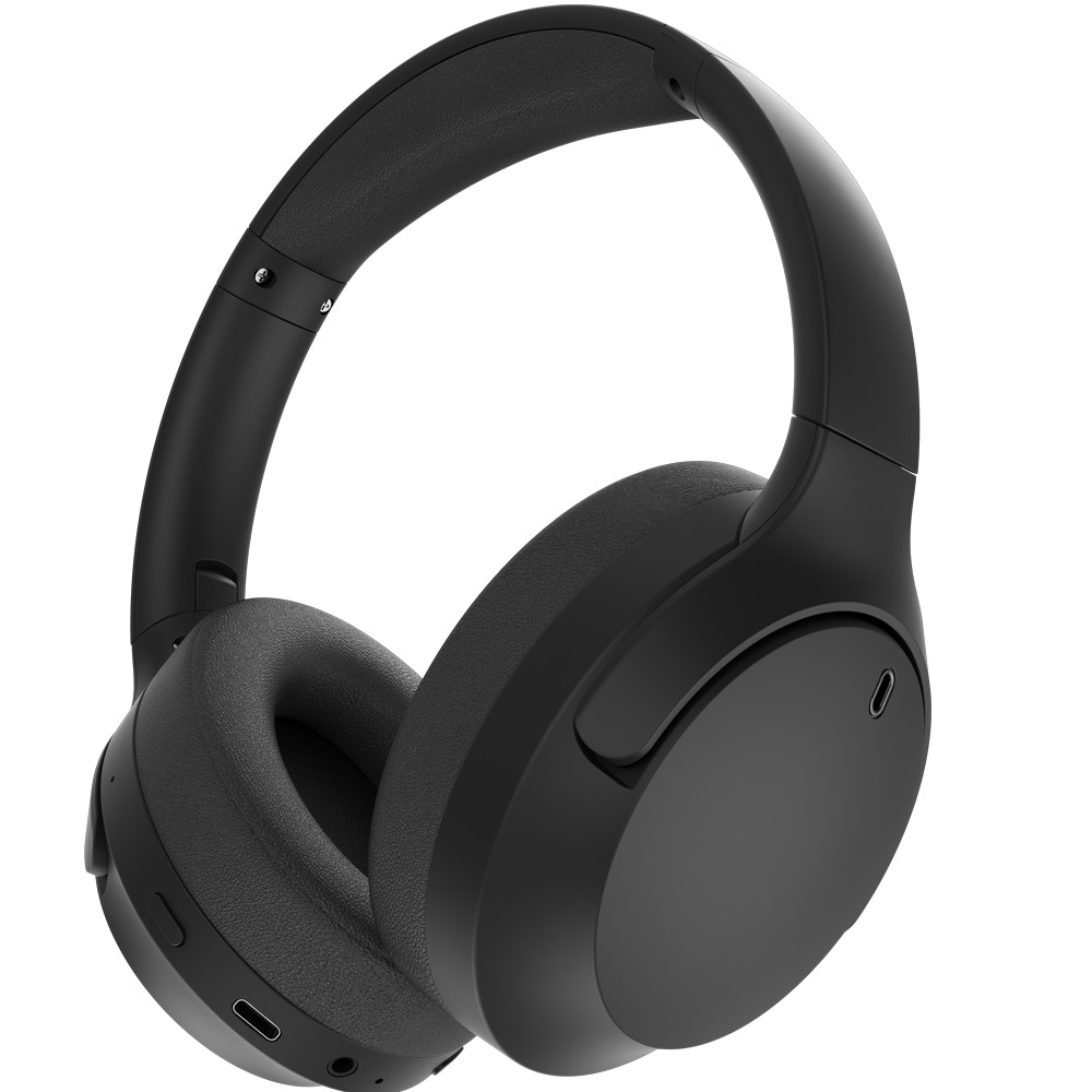 Bluetooth-headset med ANC / trådløse hodetelefoner med mikrofon / svart headset med støyreduksjon