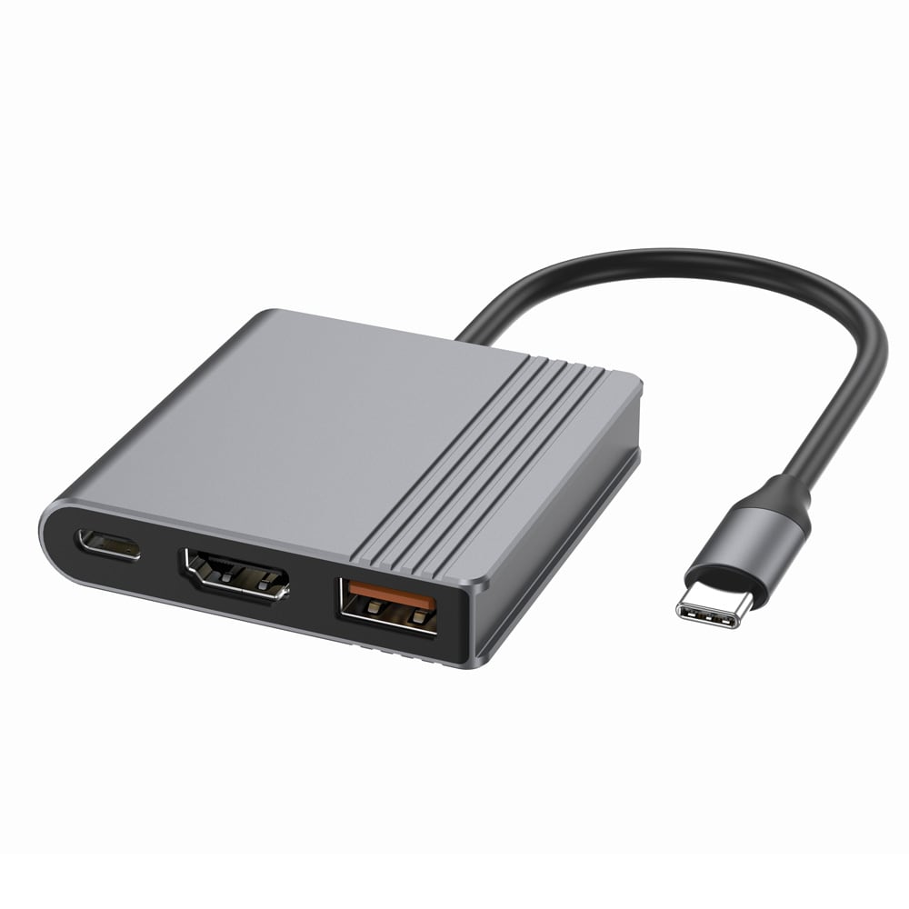 USB-C-hub 3-i-1 / HDMI 4K 60Hz, USB-A og USB-C / romgrå hub med 90 W PD