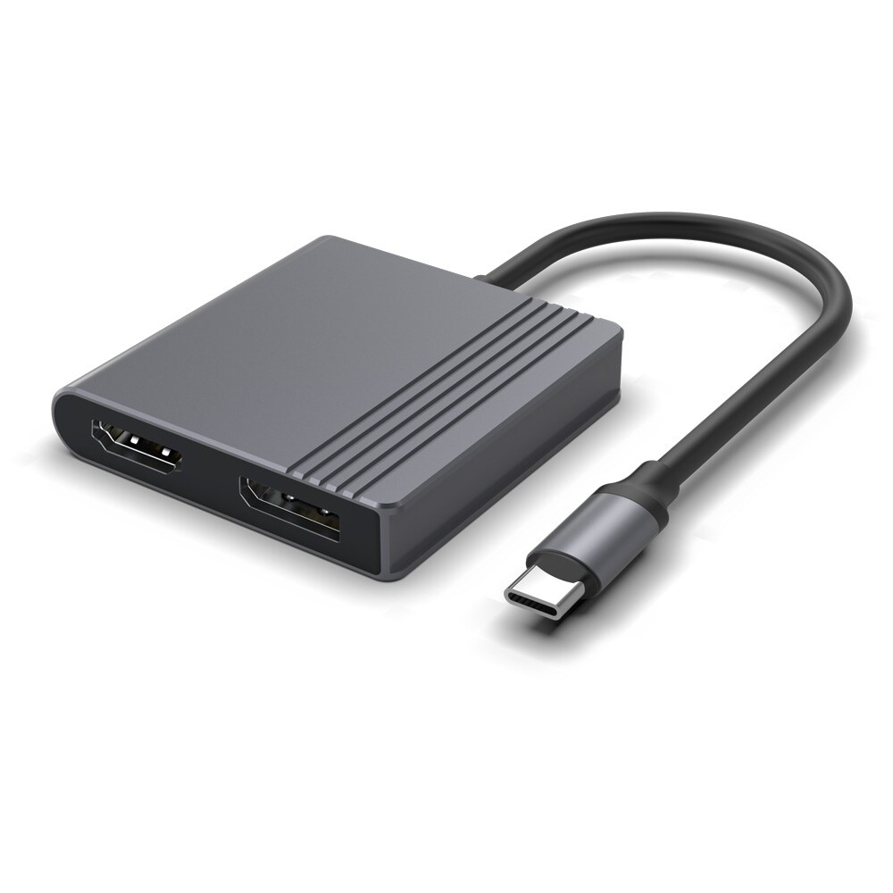 USB-C til HDMI- og DisplayPort-adapter / 4K 60Hz skjermadapter / svart USB-C-adapter for to skjermer