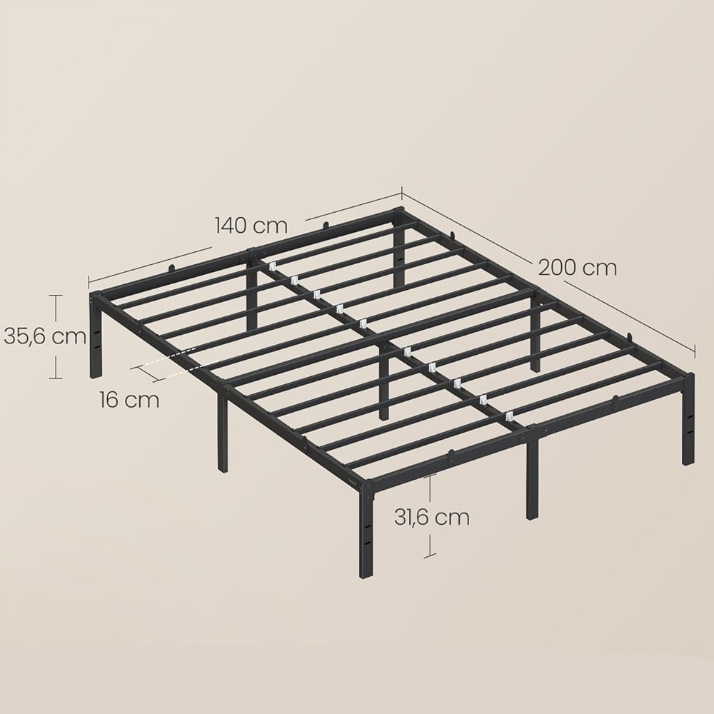 Sengramme i metall 140 x 200 cm / metallseng med plass til oppbevaring under / svart dobbeltsengramme