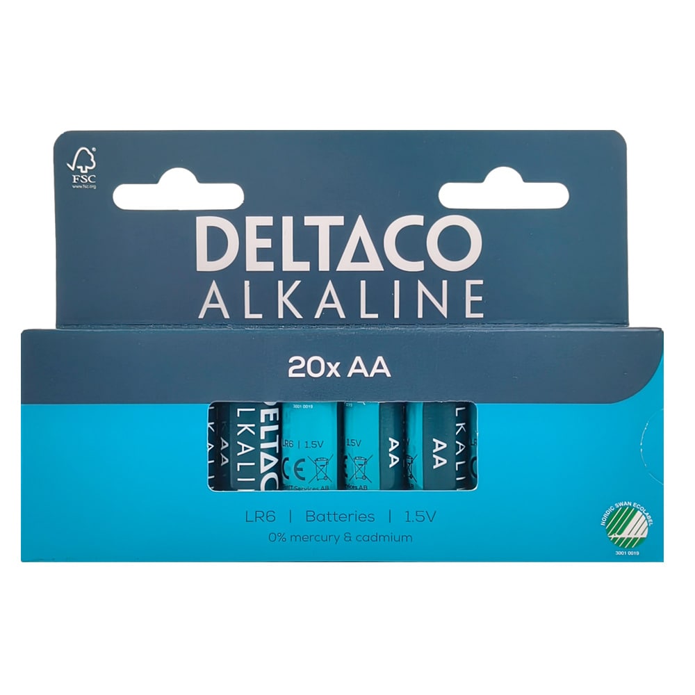 Deltaco Alkaline AA-batterier 20-pk / AA-batterier LR6 / Alkaline AA-batterier