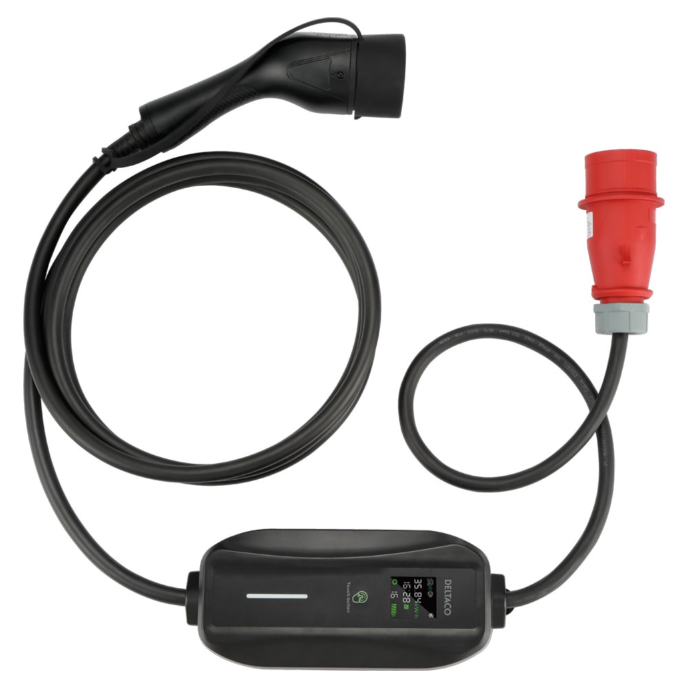 Deltaco E-ladekabel Schuko til Type 2 6-16 A/3,5 kW 5,5 m / Mode 2-ladekabel for elbil