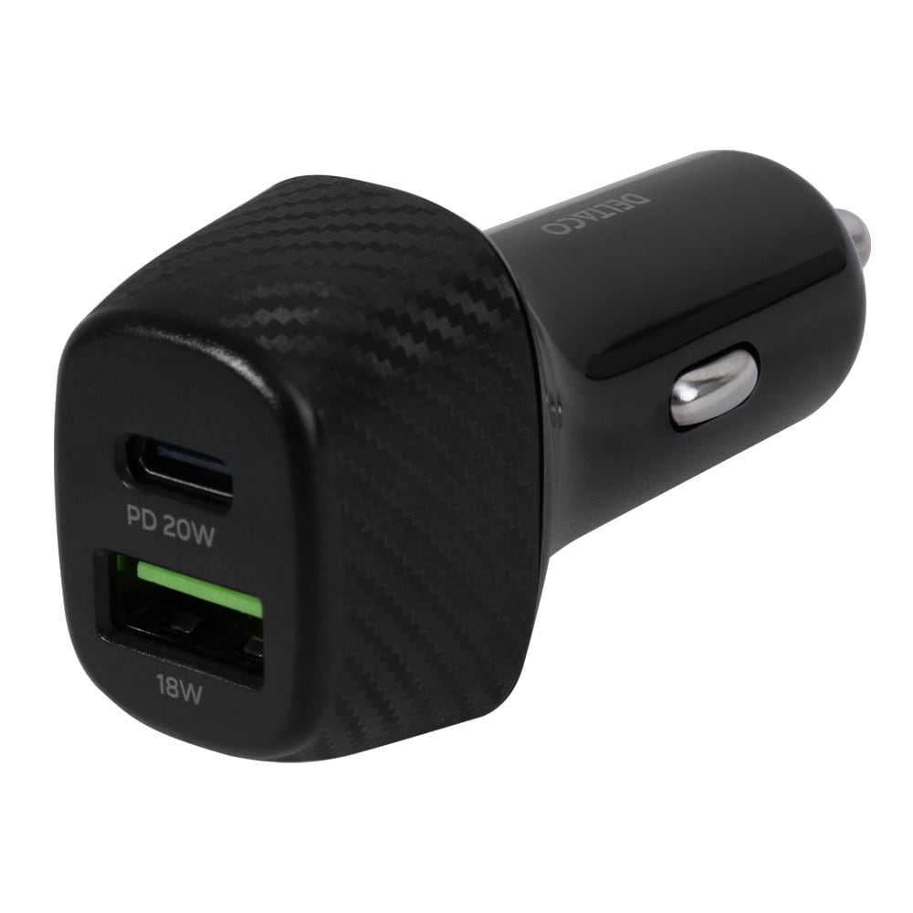 Deltaco-billader med 1 x USB 18 W og 1 x USB-C PD 20 W / USB-billader med USB-C