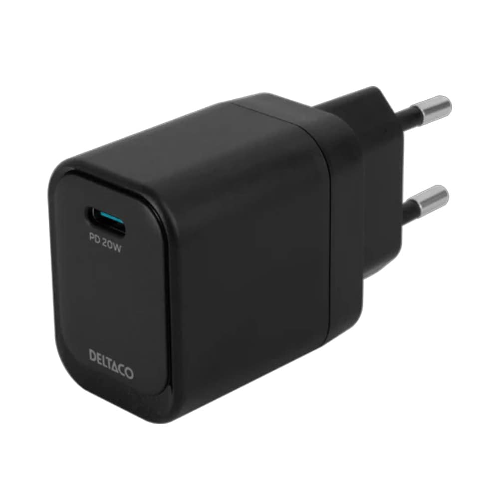 Deltaco USB-C-vegglader 1 x USB-C PD 20 W / USB-C-lader med Power Delivery