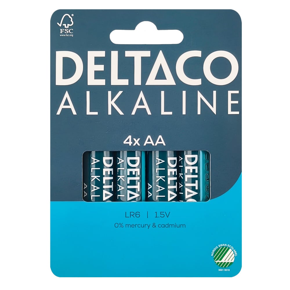 Deltaco alkaliske AA-batterier, 4-pakning / AA-batterier LR6 / Alkaliske AA-batterier