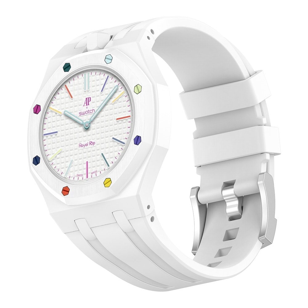 Silikonarmbånd og beskyttelsesskall til AP x Swatch Royal Pop Huit Blanc
