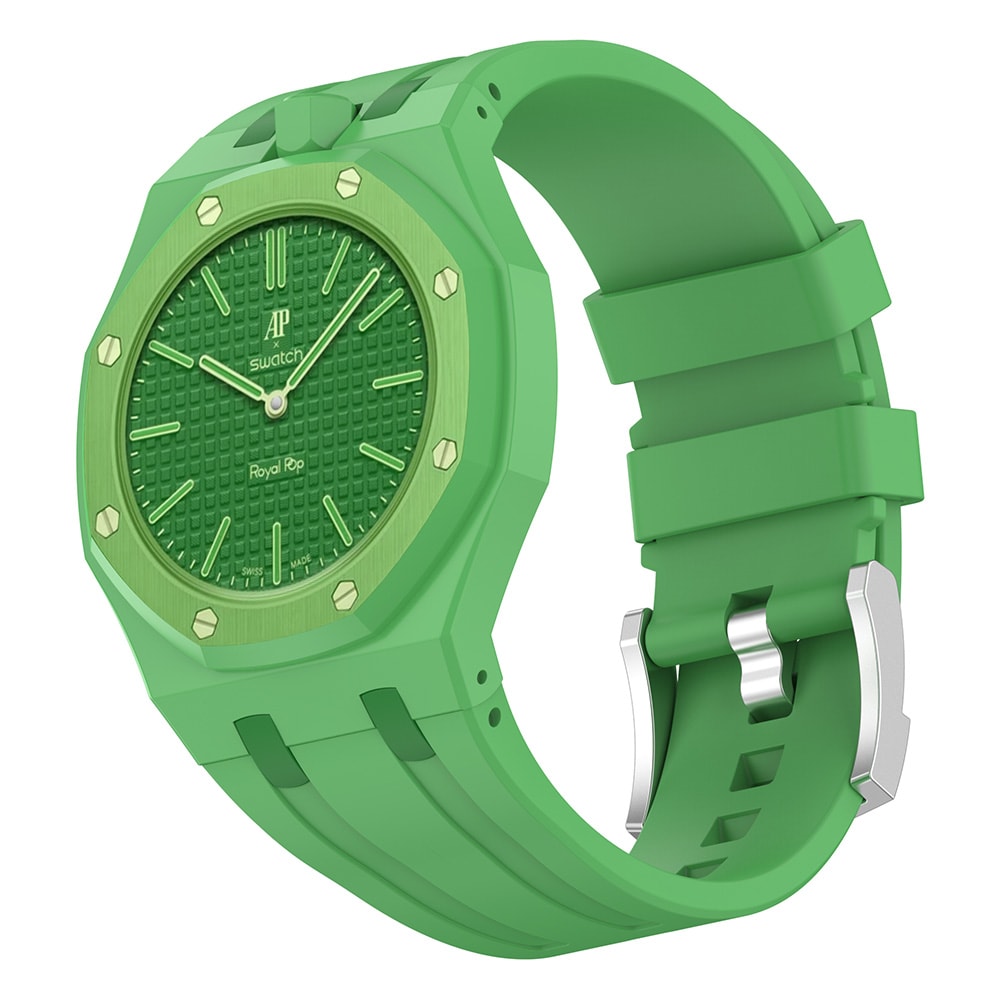 Silikonarmbånd og beskyttelsesskall til AP x Swatch Royal Pop Green Eight