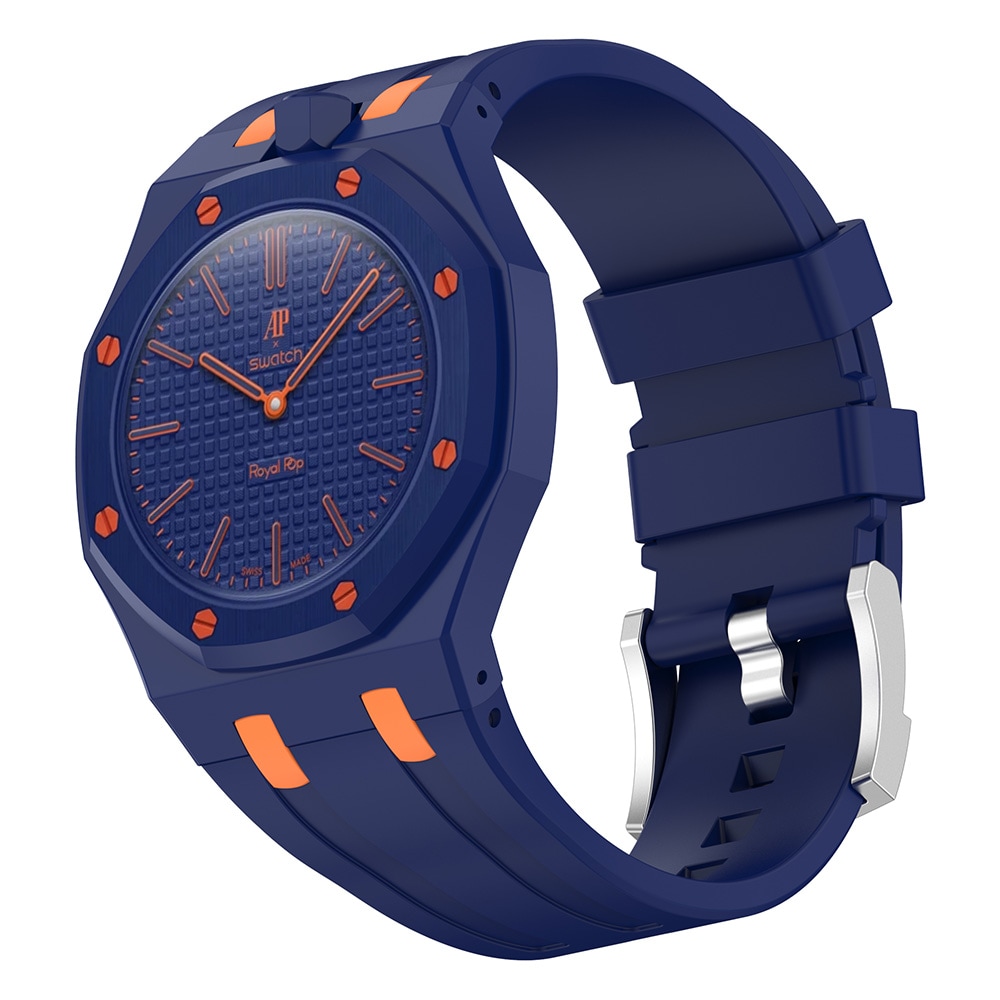 Silikonarmbånd og beskyttende skall til AP x Swatch Royal Pop Orenji Hachi