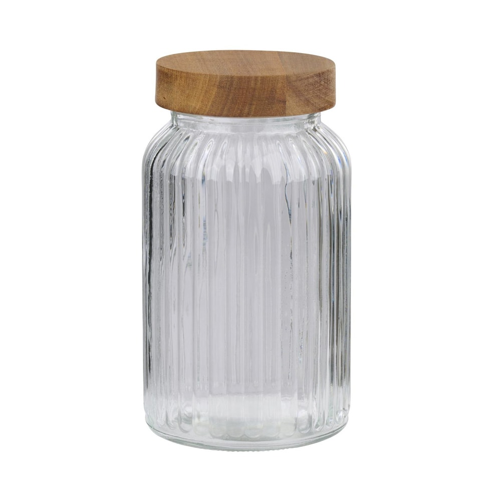 Glassbeholder med trelokk, 1300 ml / oppbevaringsbeholder i glass med lokk / kjøkkenbeholder