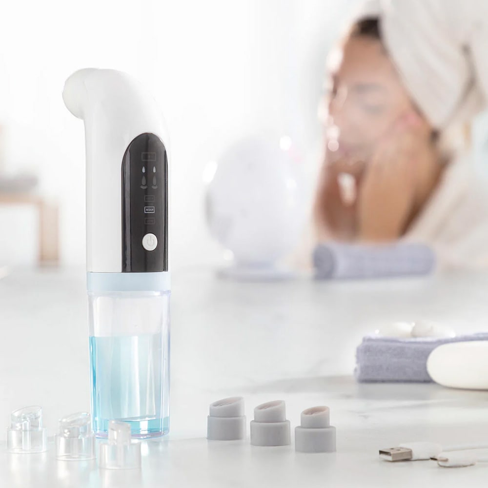 Oppladbar hydro ansiktsrenser / porerenser med vann / hydro-cleanser med 6 munnstykker