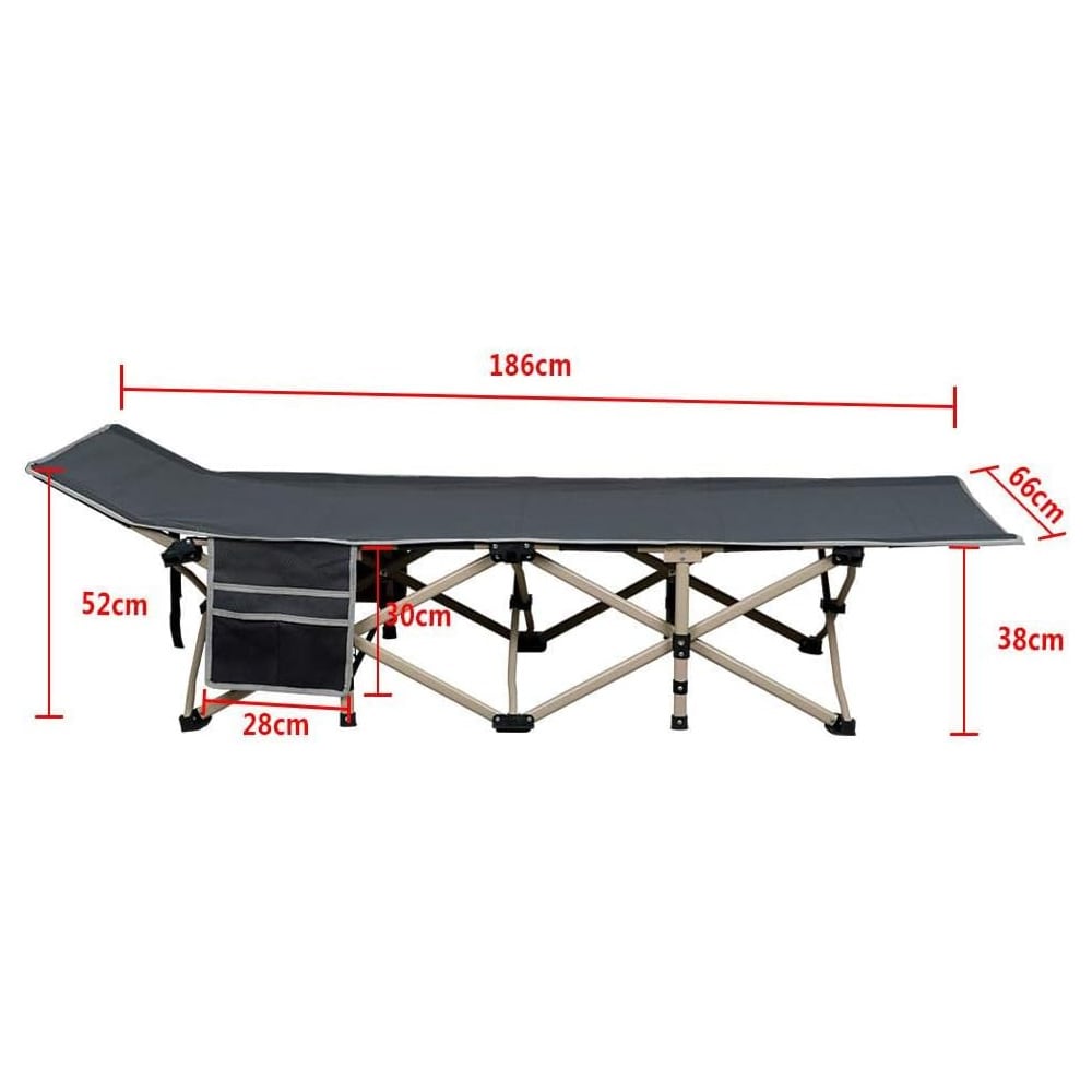 Campingseng 186 x 66 x 52 cm / sammenleggbar gjesteseng med transportveske / grå reiseseng 150 kg