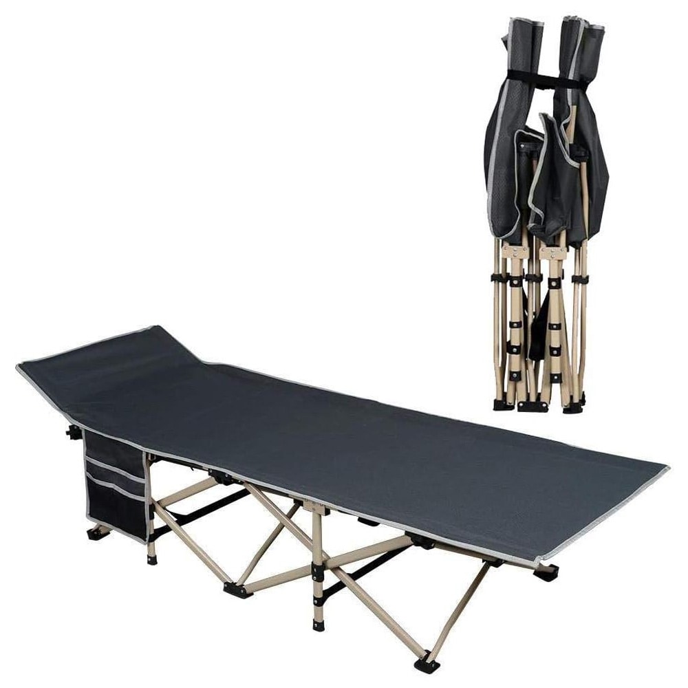Campingseng 186 x 66 x 52 cm / sammenleggbar gjesteseng med transportveske / grå reiseseng 150 kg