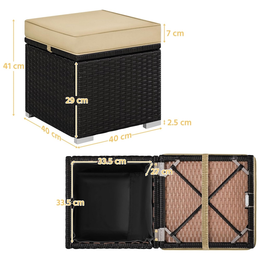 Krakker i kunstrotting 2 stk 39 x 39 x 34 cm / brune fotskamler med beige puter / sittepuffer med oppbevaring