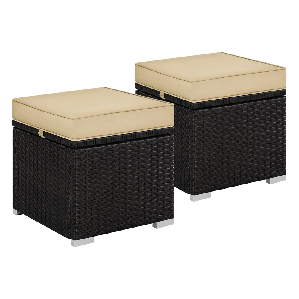 Krakker i kunstrotting 2 stk 39 x 39 x 34 cm / brune fotskamler med beige puter / sittepuffer med oppbevaring